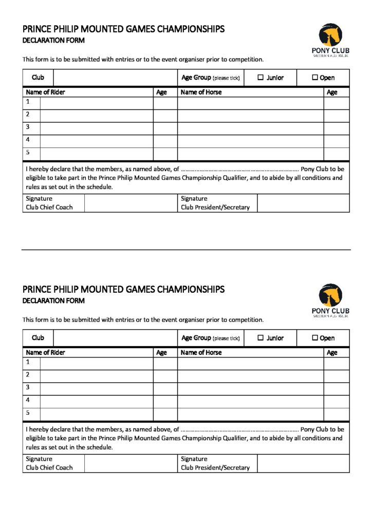 PPMG Declaration Forms Pony Club Western Australia